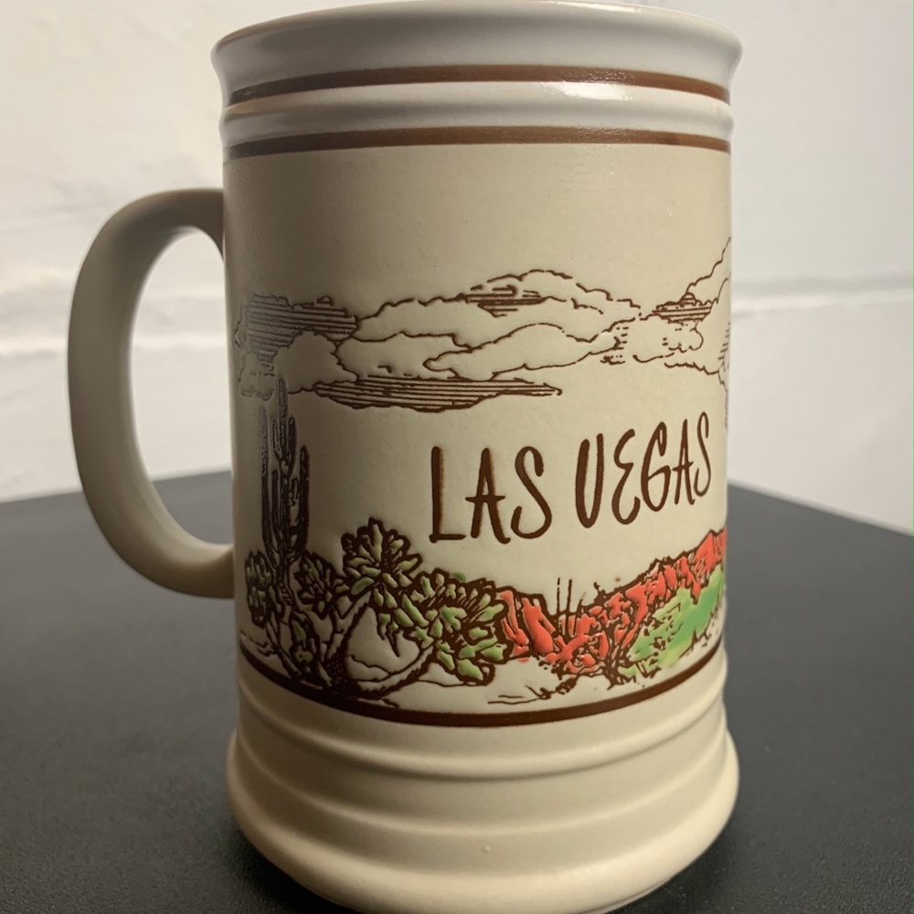 Vintage Las Vegas Stoneware Large Coffee Mug/Cup Desert Scene 16oz Souvenir NEW